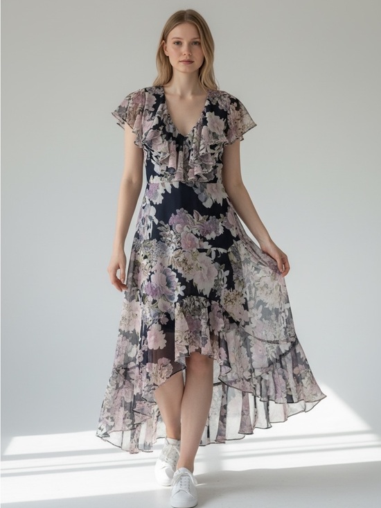 connected apparel Dresses & Skirts - New Connected Apparel V-Neck Maxi Dress in Navy and Pink size 18W